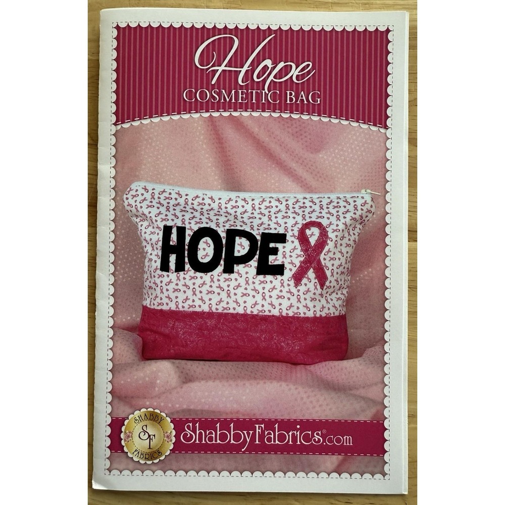 Shabby Fabrics‎ HOPE Cosmetic Bag Pattern Pink Ribbon Breast Cancer Awareness UC